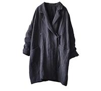 NFYM Damen Casual Leinen Jacke Mid Length Lapel Blazer Open Front Langarm Cardigan Schwarz Trenchcoat, Schwarz, Einheitsgröße