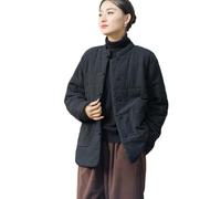 NFYM Damen Chinesische Baumwolle Gepolsterte Mäntel Frosch Button Down Winter Baumwolle Gesteppt Tang Anzug Jacken mit Taschen (US, Alpha, Einheitsgröße, Regular, Regulär, Schwarz)