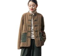 NFYM Damen Chinesische Baumwolle Gepolsterte Mäntel Frosch Button Down Winter Baumwolle Gesteppt Tang Anzug Jacken mit Taschen (US, Alpha, Einheitsgröße, Regular, Regular, Kaffee)