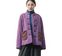 NFYM Damen Chinesische Baumwolle Gepolsterte Mäntel Frosch Button Down Winter Baumwolle Gesteppt Tang Anzug Jacken mit Taschen (US, Alpha, Einheitsgröße, Regular, Regular, Lila)