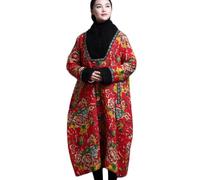 NFYM Damen Chinesischer Nordosten Große Pfingstrose Blume Baumwolle Steppparka Mantel Übergröße Winterjacke, Rote Pfingstrose, Einheitsgröße Große Größen