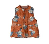 NFYM Damen dünne gesteppte leichte Weste Baumwolle-Leinen bedruckt Frühling Vintage gepolstert Orange/Abendrot Zickzackmuster (Sunset Chevron) Einheitsgröße