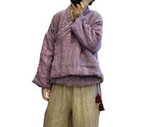NFYM Damen Hanfu/Hanten Baumwolljacke, Wickel-Frontmantel, hoch, niedrig, unregelmäßig, Leinen, warm, gesteppt, kurze Oberbekleidung mit Quaste, Violett, Einheitsgröße