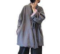 NFYM Damen Hanten Baumwolljacke Japanischer Kimono-Stil Warm gesteppt Wintermantel, GRAU, Einheitsgröße