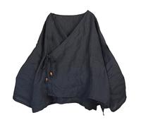 NFYM Damen Hanten Kimono Cardigan Langarm Wrap Front Baumwolle Leinen Retro Hanfu Kostüm Unregelmäßiges Hemd Tops, Schwarz, Einheitsgröße