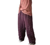 NFYM Damen-Hose, schmal, 100 % Leinen, weites Bein, elastische Taille, lässig, locker, knöchellange Hose, Violett, Einheitsgröße