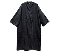 NFYM Damen Jacqurd Baumwolle Trenchcoat Leicht Solide 3/4 Ärmel Kimono Jacke Lose Chinesischer Stil Windbreaker, schwarz, Einheitsgröße