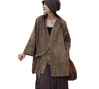 NFYM Damen-Kimono, langärmelig, vorne offen, Baumwolle, Leinen, Vintage-Stil, Batikfärbung, Hanfu, selbstbindend, Strickjacke, Oberbekleidung, Braun, Einheitsgröße