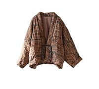 NFYM Damen Kurze Steppjacke Gedruckt Open Front V-Ausschnitt Schalkragen Drop Shoulder Vintage Outwear, gelb, Einheitsgröße