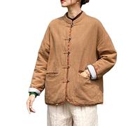 NFYM Damen Kurze Steppjacke Winter Leichte Einzigartige Knopfleiste Casual Outwear Mantel mit Taschen, dunkelgelb, Einheitsgröße