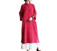 NFYM Damen Langarm Chinesische Qipao Kleider Frühling Herbst Stehkragen Baumwolle Jacquard Cheongsam Kleider, rot, Einheitsgröße