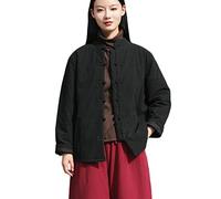 NFYM Damen Leichte Baumwolle Gepolsterte Mäntel Baumwolle Leinen Chinesischer Tang Anzug Stil Morgen Übung Tai Chi Jacken, schwarz, Einheitsgröße