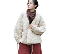 NFYM Damen Leichte Baumwolle Gesteppte Wickelmantel Cardigan Tie Up Open Front Warme Jacke mit Tasche, Leinen, Einheitsgröße