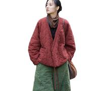 NFYM Damen Leichte Baumwolle Gesteppte Wickelmantel Cardigan Tie Up Open Front Warme Jacke mit Tasche, Weinrot, Einheitsgröße