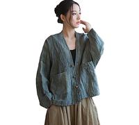 NFYM Damen Leichte Baumwolle Leinen Vintage Tie Dye Loose Fit Open Front Kimono Cardigan Jacke Outwear, Grün , Einheitsgröße