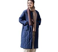 NFYM Damen Leichte Steppjacke Längere Länge Mantel Wintermäntel für Frauen Retro Chinesische Freizeitjacke, Marineblau, Einheitsgröße