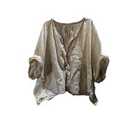 NFYM Damen-Leinen mit Knopfleiste, einfarbig, lässig, halbe Ärmel, handgefertigt, Nähen, lockere Passform, Kurze Hemdbluse, Leinen, Einheitsgröße