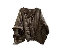 NFYM Damen-Leinen mit Knopfleiste, einfarbig, lässig, halbe Ärmel, handgefertigt, Nähen, lockere Passform, kurze Hemdbluse, Olivgrün, EinheitsgröÃŸe