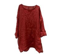 NFYM Damen Leinen Tunika Hemd Langarm Loose Fit Casual Longshirts für Leggings und Weites Bein Hosen, Rot/Ausflug, einfarbig (Getaway Solids), Einheitsgröße