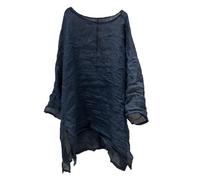 NFYM Damen Leinen Tunika Shirt Langarm Loose Fit Casual Longshirts für Leggings und Hosen mit weitem Bein, Marineblau, Einheitsgröße