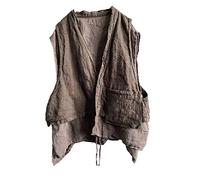 NFYM Damen Leinen Weste Ärmellos Open Front Kimono Cardigan Hippie Vintage Weste mit Taschen, GRAU, Einheitsgröße