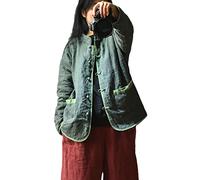 NFYM Damen Mantel im chinesischen Stil, Baumwolle, gesteppt, Knopfleiste, Tang-Anzug, Jacke mit Taschen, Grün , Einheitsgröße
