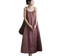 NFYM Damen-Maxikleid aus Leinen, lässig, locker, ärmellos, verstellbar, Spaghettiträger, Batik, Strandkleid, Maxikleid, Dunkelrot, Einheitsgröße