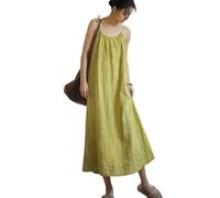 NFYM Damen-Maxikleid aus Leinen, lässig, locker, ärmellos, verstellbar, Spaghettiträger, Batik, Strandkleid, Maxikleid, gelb, Einheitsgröße