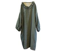 NFYM Damen-Midikleid mit Rüschenausschnitt, 3/4-Langarm, Punktemuster, lässig, weich, locker, Midi-Kleid mit Taschen, Grün , Einheitsgröße
