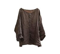 NFYM Damen-Sommer-Hemd, leicht, durchscheinend, Knopfleiste, handgefertigt, 3/4-Ärmel, Ramie-Leinenhemd, Bluse, Grau / Schwarz, Einheitsgre