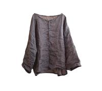 NFYM Damen-Sommer-Hemd, leicht, durchscheinend, Knopfleiste, handgefertigt, 3/4-Ärmel, Ramie-Leinenhemd, Bluse, Grau-Blau, Einheitsgre