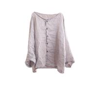 NFYM Damen-Sommer-Hemd, leicht, durchscheinend, Knopfleiste, handgefertigt, 3/4-Ärmel, Ramie-Leinenhemd, Bluse, Lavendel, Einheitsgre