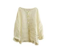 NFYM Damen Sommer leicht durchscheinend Button-Down-Shirt handgemachte Gewinde 3/4 Ärmel Ramie Leinen Hemd Bluse