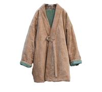 NFYM Damen Steppjacke Cardigan Jacquard Baumwolle Leinen Langarm Offene Vorderseite Hanfu-Stil Gefütterte Steppjacke, CAMEL, Einheitsgröße