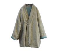 NFYM Damen Steppjacke Cardigan Jacquard Baumwolle Leinen Langarm Offene Vorderseite Hanfu Stil Gepolsterte Steppmäntel, Vintage Grün, Einheitsgröße