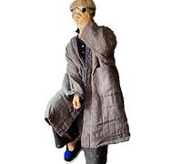 NFYM Damen Steppjacke Knielanger Mantel Offene Vorderseite Kimono Stil Jacke Handmade Threading Outwear für Winter, GRAU, Einheitsgröße