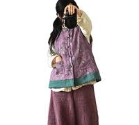 NFYM Damen Steppjacke / Weste, Baumwolle, Leinen, bedruckt, Frühling und Herbst, Vintage-Stil, gepolsterter Mantel, violett, Einheitsgröße