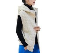 NFYM Damen Steppweste mit Kapuze, weich, leicht, mit Knopfleiste, gepolstert, Winter-Oberbekleidung, Beige, Einheitsgröße