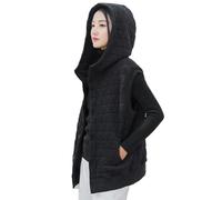 NFYM Damen Steppweste mit Kapuze, weich, leicht, mit Knopfleiste, gepolstert, Winter-Oberbekleidung, Schwarz, Einheitsgröße