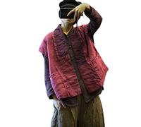 NFYM Damen Steppweste Schalkragen Baumwolle Leinen bedruckt leicht gepolsterte Weste Jacke Winter Outwear, Rosenrot, Einheitsgröße