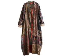 NFYM Damen Trenchcoat Lange Baumwolle Leinen Floral Jacke Cottagecore Kleidung Patchwork Outwear Jedes Stück Einzigartig, Vintage, Einheitsgröße