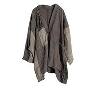 NFYM Damen-Trenchcoat, leicht, vorne offen, Leinen, Patchwork, unregelmäßig, Vintage, lockerer Windbreaker, Vintage Grau, Einheitsgröße