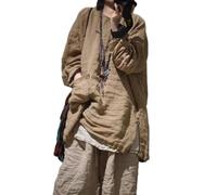 NFYM Damen-Tunika, handgefertigt, Leinen, lange Ärmel, locker, lange Hemden, gut für Leggings und Hosen mit weitem Bein, Khaki, Einheitsgröße