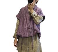 NFYM Damen Vintage Crop Unregelmäßige Wickelweste Leinen Weich Warm Gesteppt Ärmellos Jacke mit Tasche, Violett, Einheitsgröße