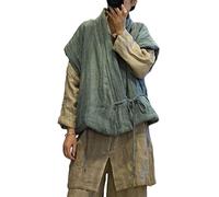 NFYM Damen Vintage Crop Unregelmäßige Wickelweste Leinen Weich Warm Gesteppt Ärmellos Jacke mit Tasche, Grün , Einheitsgröße