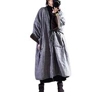 NFYM Damen Vintage Trenchcoat Herbst Langarm Open Front Cardigan Mantel Übergröße Lange Jacke Overcoat Outwear, grau, Einheitsgröße