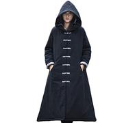 NFYM Damen Warm Gesteppt Lange Jacke Kapuze Frosch Button Down Hexe Robe Vintage Lange Oberbekleidung, schwarz, Einheitsgröße