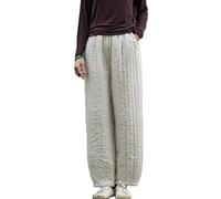 NFYM Damen Winter dicke Hose Warm gesteppt Baumwolle Leinen Elastische Taille Weite Bein Caprihose, leinen, Einheitsgröße