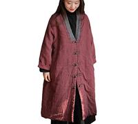 NFYM Damen Winter Warm Weich Kimono Jacken Blumendruck Patchwork Baumwolle Gesteppt Lange Lose Outwear Mäntel, Kaffee-Rot, Einheitsgröße