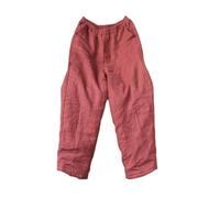 NFYM Damen Winterhose aus warmem Leinen, gesteppt, knöchellang, dick gepolstert, gerade Hose mit Taschen, tiefes rot, Einheitsgröße